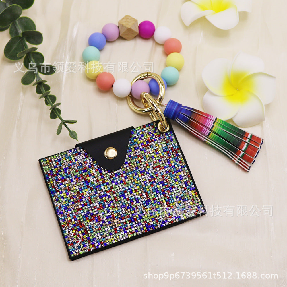 Wholesale Beech Wood Beads Beaded Diamond Bag Bracelet Keychain